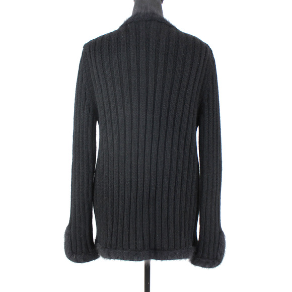 Chanel Angora Tank Cardigan Set CC Black Wool Ribbed Swater Knit 2 Pc Set Sz 40 - Picture 8 of 11